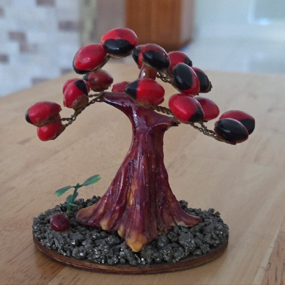 Decorative Red and Black Beaded Tree Sculpture 3"